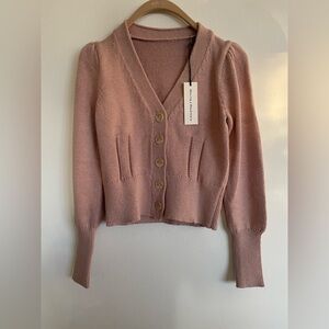 $210 White + Warren mid gauge cotton puff shoulder cardigan Sweater S Small